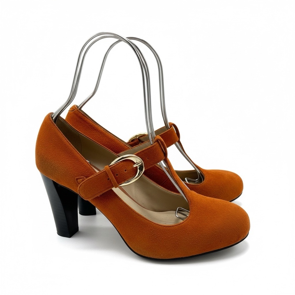 Franco Sarto Rust Orange Suede Buckled Mary Jane Heels 9.5